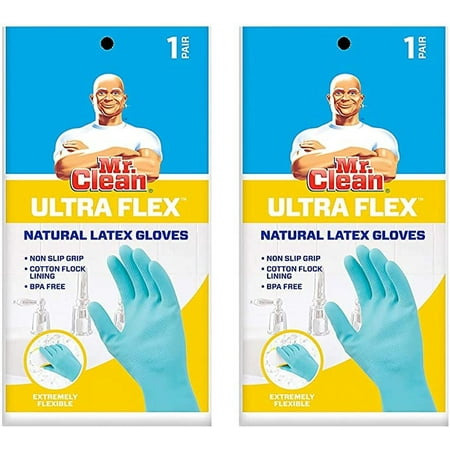 Mr. Clean 243587, Large Cross Wave Non-Slip Grip Gloves, Blue - 2 PACK