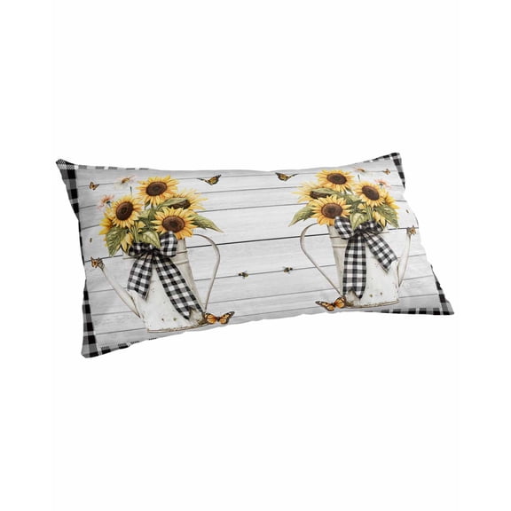 Vintage Sunflower Pillow Covers King Size, Spring Floral Summer Botanical Plaid Soft Bed Throw Pillowcases Breathable Cooling Long Lumbar Body Pillow Sham Cover for Bed Sofa 20''x40''