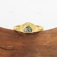 thumbnail image 4 of Half-Circle Solitaire Green Moss Agate Sunburst & Modern Geometric Gold Ring, Textured 925 Starling Silver Band Ring with D Shape Stone Minimalist Gift Ring For Her, 4 of 5