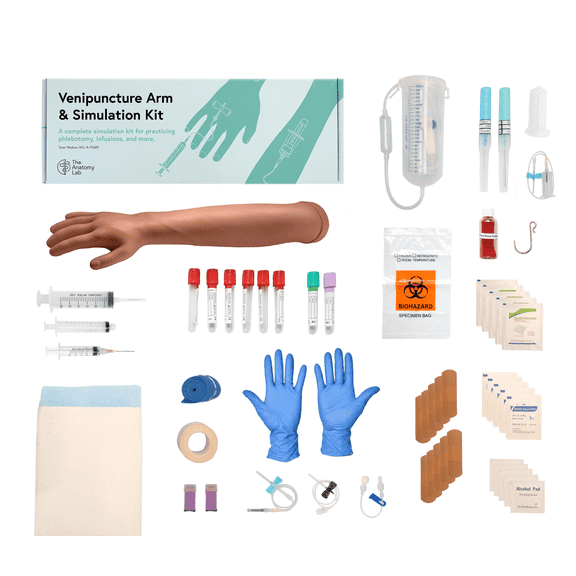 Anatomy Lab Venipuncture & IV Practice Simulation Arm Kit — Realistic Phlebotomy & IV Training Model for Nursing, EMT & Medical Students — Reusable Clinical Skills Trainer - Light