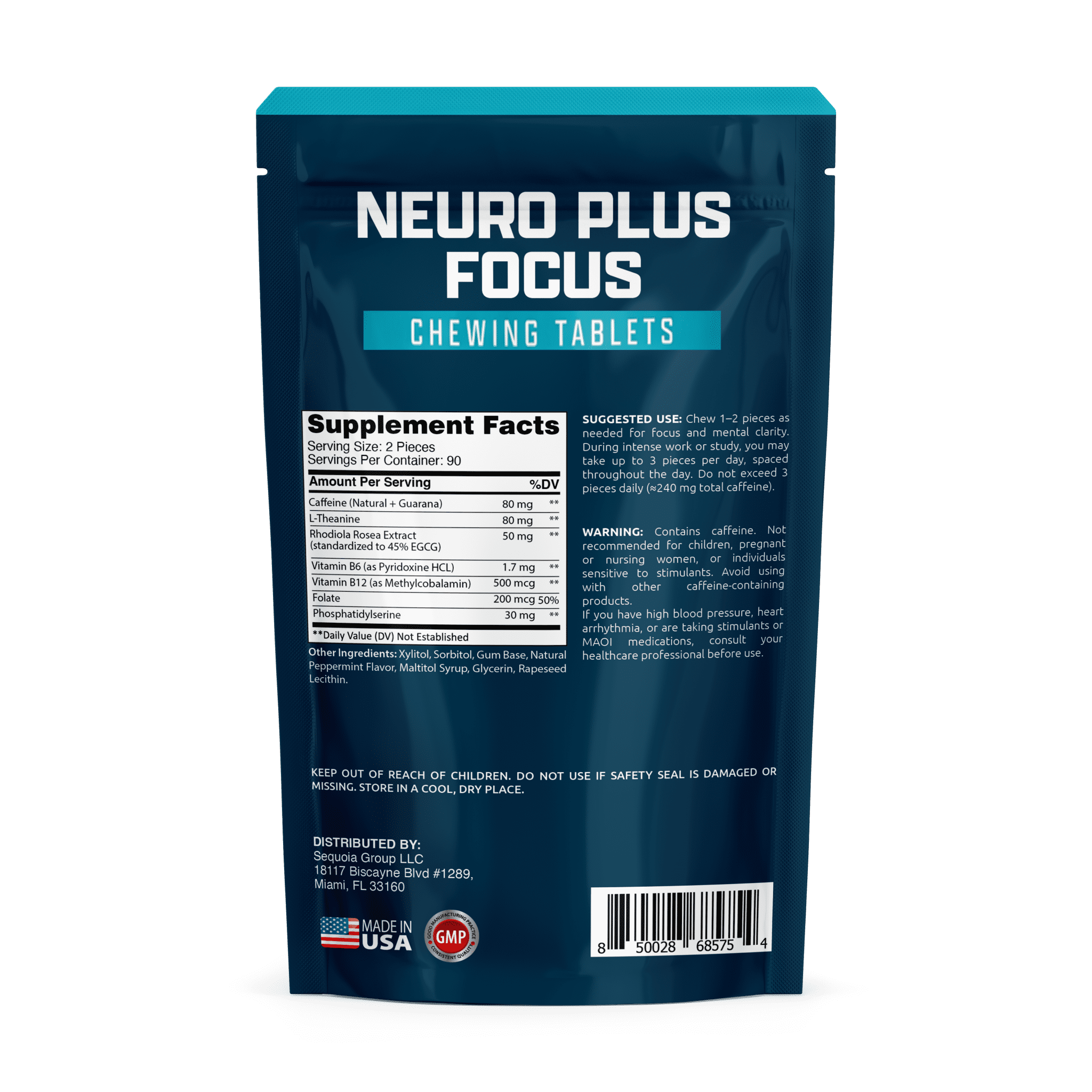 Healblend Neuro Plus Focus Chewing Tablet - Peppermint Flavor - Nootropic Energy Tablet with Caffeine, L-Theanine, Rhodiola - Supports Memory, Mental Clarity & Concentration - 90 Pieces (2 Pack)
