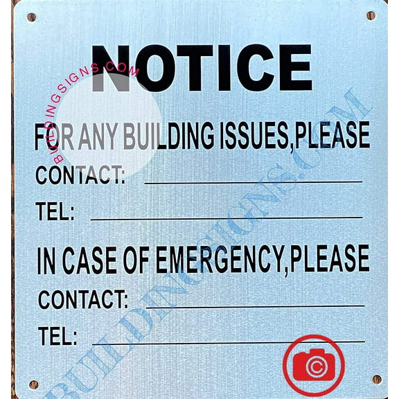 Notice for Any Building Issues Please Contact Sign (Brush Silver,Aluminum Sign 8.5X7) (ref-2201)