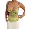thumbnail image 3 of Women'S Y2k Floral Tops V Neck Wrap Irregular Hem Sleeveless Spaghetti Strap Tank Top Green S, 3 of 9