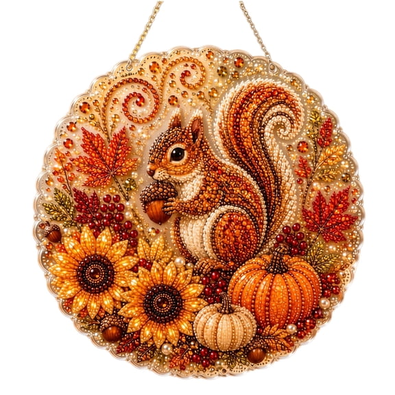Fall Pearl Diamond Painting Art Kit with Frame, Autumn Pearl Beads Art Craft for Adults Beginner, Gemstone Diamond Dots Beads for Home Wall Decor, Healing Stress-Relieving (Hanging Squirrel) 10*10in