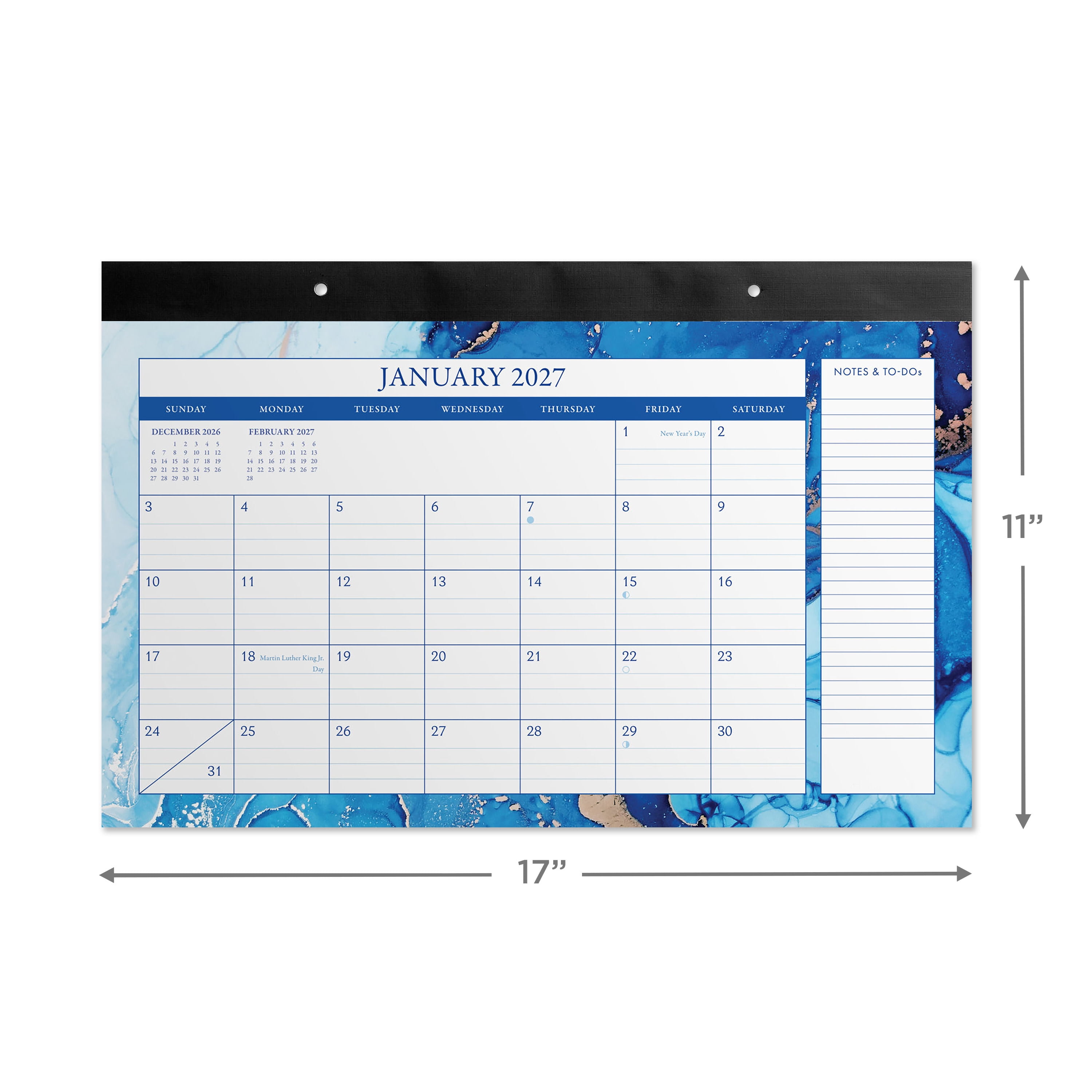 2027 Pen+Gear Marble Desk Pad Calendar 17x11 Blue & Gold Frame, January - December