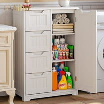 Aiho 33.5 "H Wooden Bathroom Storage Cabinet with 4 Drawers, a Cupboard and Adjustable Dividers for Bathroom,Living room,and Bedroom - White