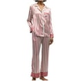 thumbnail image 2 of Mqqzkk Womens Striped Pajamas Set Button -Down 2 Piece Pjs Long Sleeve Pants Sleepwear Home Dress Pajama Set L, 2 of 5