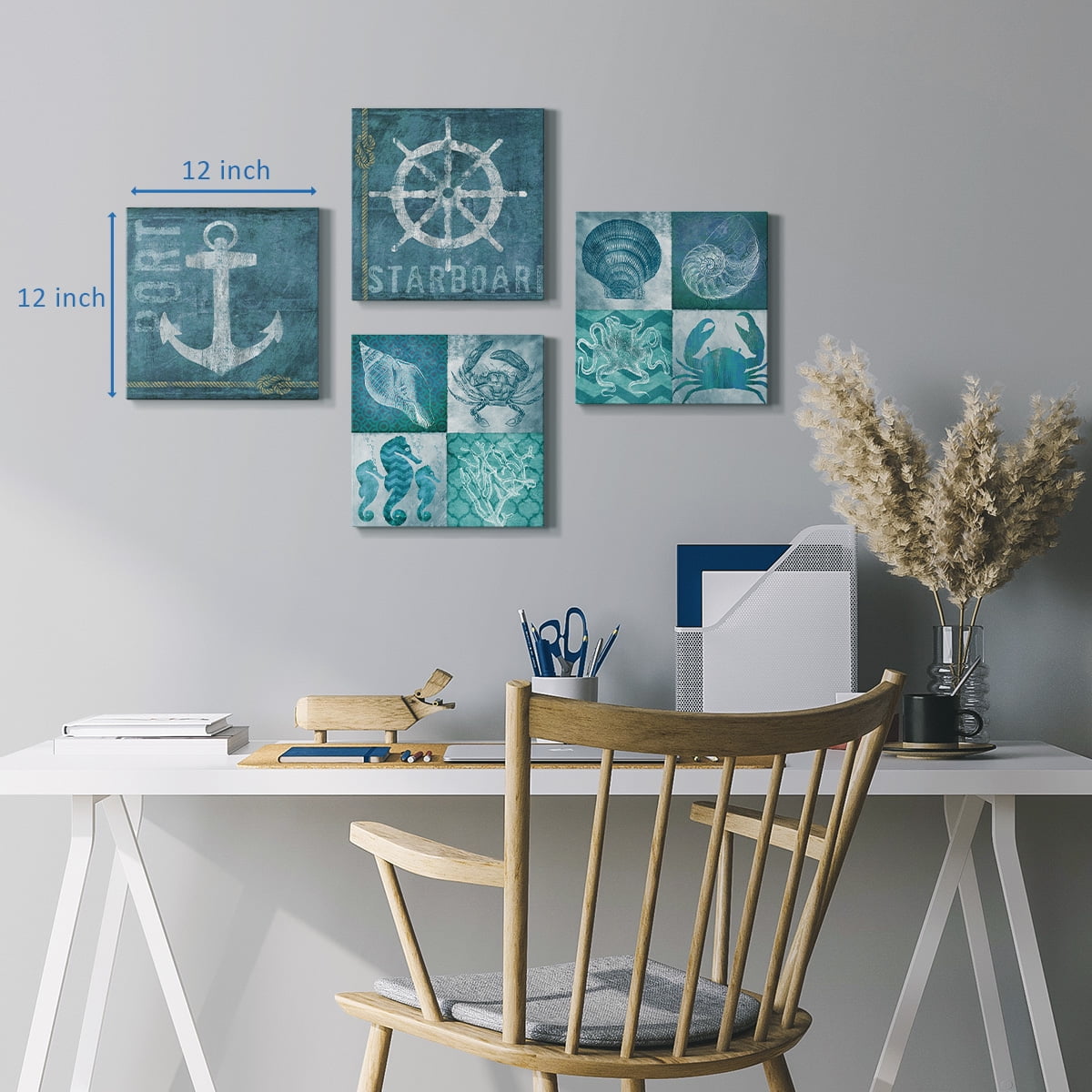 Blue shops Wall Art, Set of 4 Watercolor Art Prints, Nautical home decor, Bathroom decor