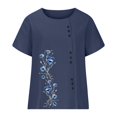 thumbnail image 4 of JUNWELL Femmes Tops Dégagement Mode Femmes Été en Vrac Imprimé Rond Manches Courtes Blouses Décontractées Tops, 4 of 6
