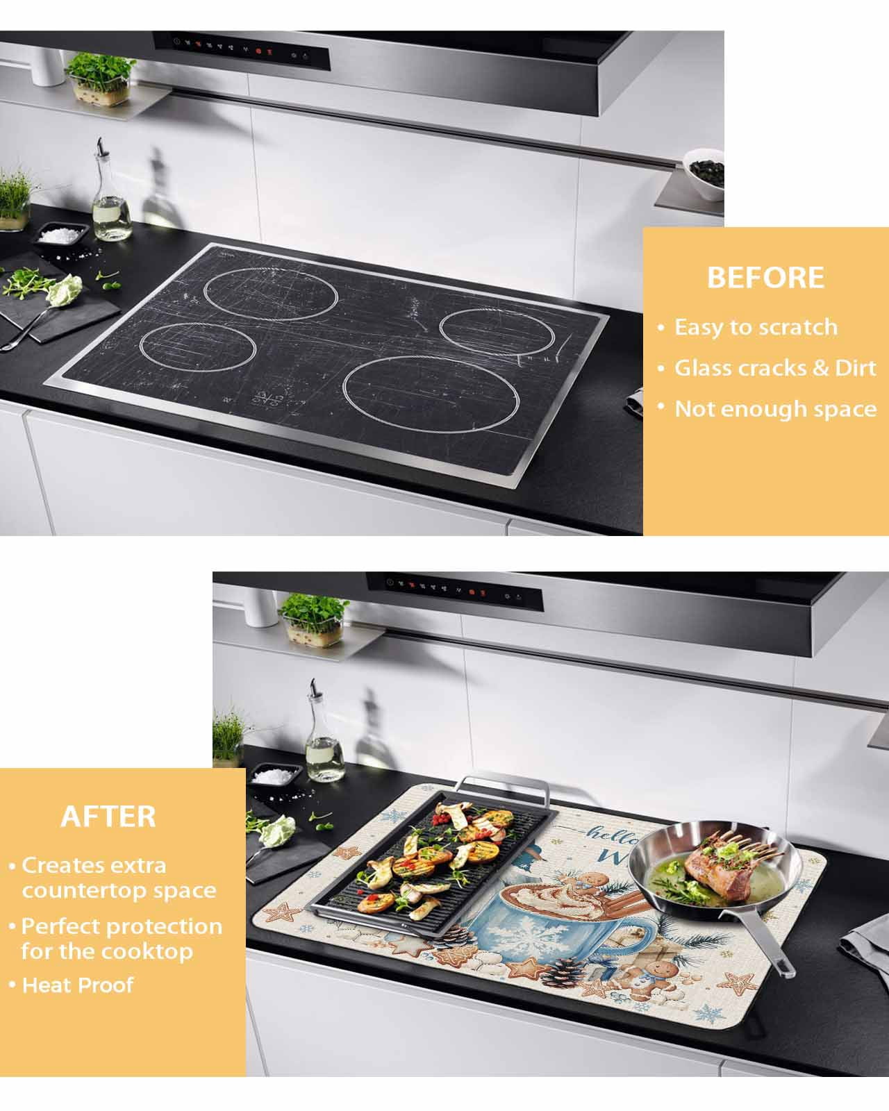 Large Induction Cooktop Protector Mat Blue Gnomes Christmas Stove Top Covers for Electric Stove, Xmas Gifts Snowflake Winter Rustic Decorative Stove Burner Cover Mats, Glass Top Stove Cover