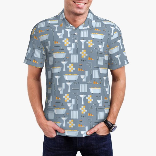Fotbe Blue Bathroom Camiseta Polo de Golf para Hombre con Estampado – Camisa Deportiva Transpirable con Cuello Abotonado-X-Large