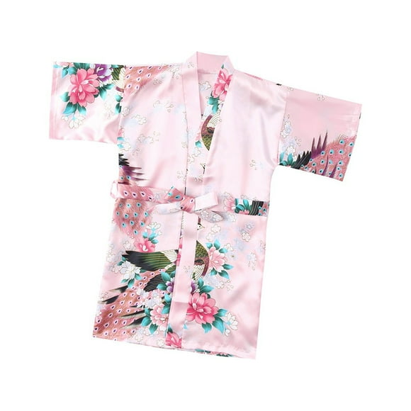 Birdeem Toddler Baby Kids Girls Flower Print Silk Satin Kimono Robes Bathrobe Sleepwear Clothes Coat