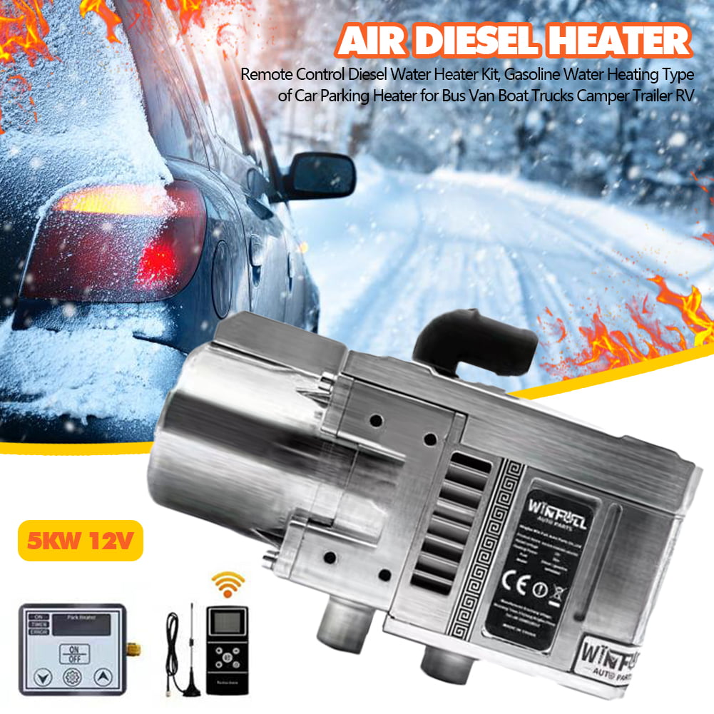All in One Air Outlet Diesel Heater with LCD Screen & Remote Control Vehicle Parking Heater for Truck RV Boats Heater, 12V 5KW with 1 Holes- Blue Bus Peitten 5KW 12V Diesel Air Heater Car 