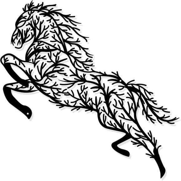 Horse Metal Wall Art Decor 11.7x11.7 Black Wall Hanging Decor Tree Branche Silhouette Wall Art for Home Bedroom Living Room Bathroom Kitchen Office Hotel Wall Decoration