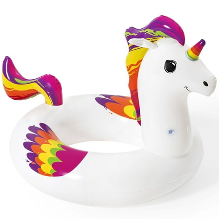 Bestway: H2OGO! Fantasy Unicorn Swim Ring - 47 x 36" Inflatable Pool Float, Rainbow & White Character Shaped Tube, Water & Beach Play Lounge, Kids 3 