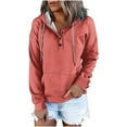 thumbnail image 2 of gbyLJF Sweatshirt for Women Fall Casual Snap Button Drawstring Hoodies Pullover Long Sleeve Tops Lightweight Pocket A01_Orange M, 2 of 5