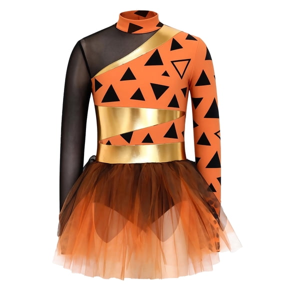 iiniim Girls Long Sleeve Ballet Leotard Leopard Print Dress Cosplay Dancewear Orange 6