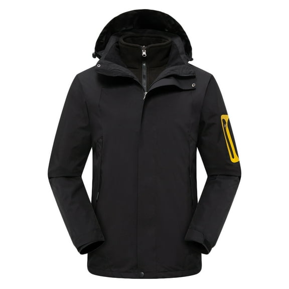 YLSDY Fashion Mens Zip up 3-in-1 Winter Coats Snow Ski Jacket Zip Long Sleeve Hooded Waterproof Windproof Fleece Lined Winter Jacket Parka Black XXXXL