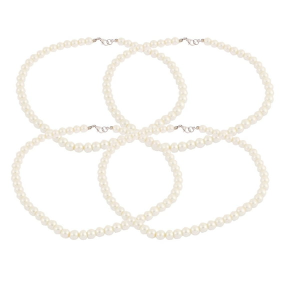 Wedding Party Lady Faux Pearls Beaded Linked Necklace Chain Neck Decor 4pcs