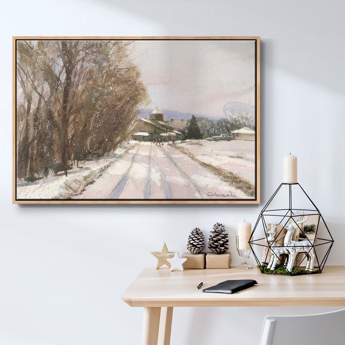 Indian Orchard Greek Orthodox Church - Framed Gallery Wrapped Holiday Canvas - 25 x 37 - Natural Wood Frame