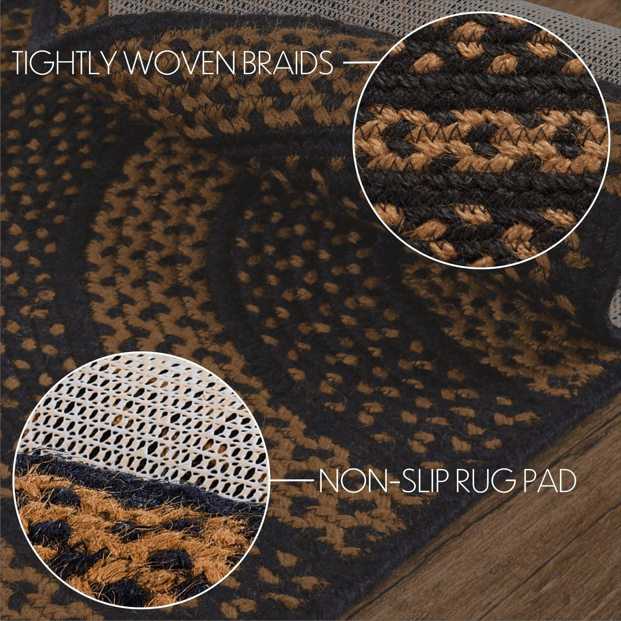 Rug Black  Tan Braided Jute Country No Slip Floor Decor TCC Brands