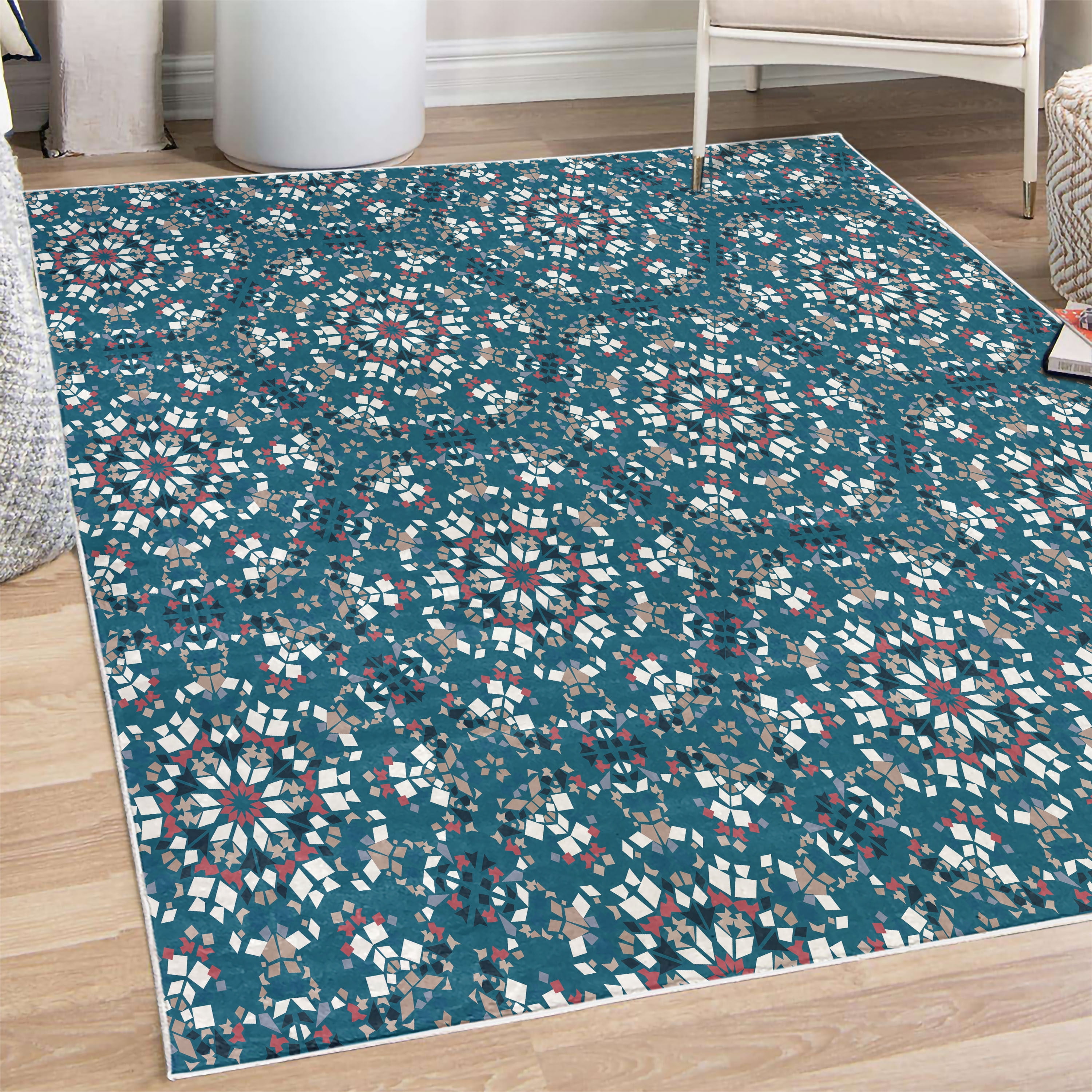 Roman Rug Round Mosaic Decorative Rug, Antique Roman Time Inspired Rock Design with ...