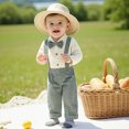 thumbnail image 2 of Infant Baby Boys 2 Piece Formal Fall Outfit, Long Sleeve Shirt Gingham Suspender Pants Gentle Suit For Wedding First Birthday Party for 3 6 9 12 18 Months,Green,3-6 Months, 2 of 9