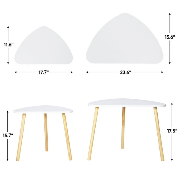 ZENY Two Pieces Fan-shaped Wood Nesting Coffee Table Sets, White