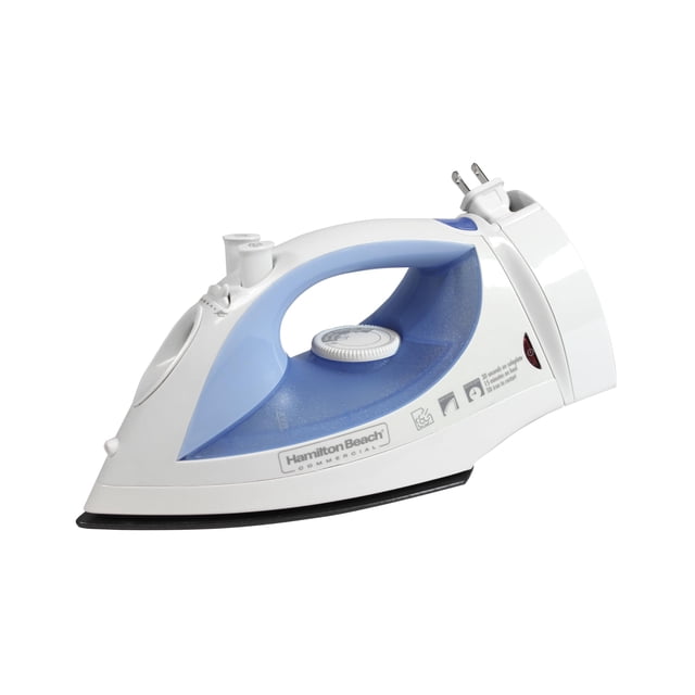 Hamilton Beach Commercial HIR400R - Plancha de vapor para ropa ligera, antiadherente, compacta, rociador de niebla, color blanco