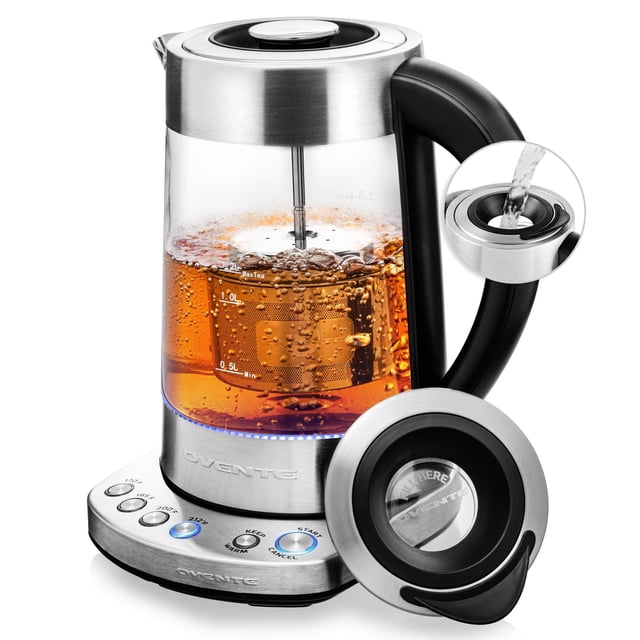 OVENTE 1.7L Electric Tea Kettle with Removable Infuser, Variable Temperature Control, Keep Warm Function, 1500W Fast Heating Water Boiler, BPA Free B
