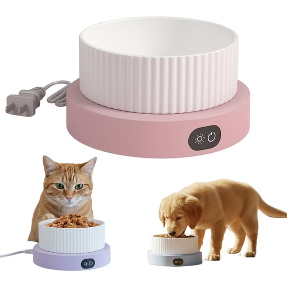 Heated Water Bowl for Cats,2026 New 750ml Outdoor Thermostatic Control Heated Dog Pet Bowl Automatic Warming Dish for Dogs Cats Chickens (Pink, Small 450ml)