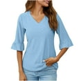 thumbnail image 1 of Timegard Eyelet Tops for Women V Neck Ruffle Flare 3/4 Sleeve Shirts Fall Dressy Casual Tunic Tops, 1 of 5