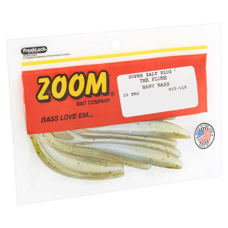 Zoom Fluke Soft Plastic Freshwater Fishing Bait, Baby Bass, 4, 10-pack