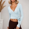 thumbnail image 2 of Womens Ballet Wrap Tops Pilates Wrap Tie Front Shirt Yoga Dance Workout Shirt Blouse Y2k Long Sleeve V Neck Yoga Tops, 2 of 4
