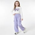 thumbnail image 5 of CPNG Girls 2 Piece Fashion Outfit Sets Crewneck Long Sleeve Crop Top and Cargo Pants Set Kids Casual Streetwear Loungewear Set, 5 of 8