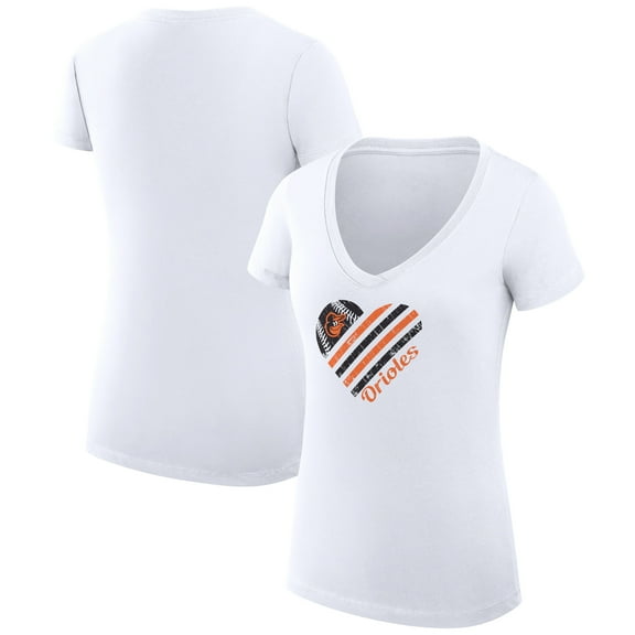 Women's G-III 4Her by Carl Banks  White Baltimore Orioles Super-Slim Fit Lightweight Heart V-Neck T-Shirt