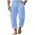 thumbnail image 3 of toraway Summer Men Casual Pants Big and Tall Men's Spring and Autumn Beach Pants Solid Color Cott on and Linen Loose Drawstring Button Casual Pants Men XL, 3 of 4
