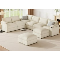 Modular Sectional Sofa Couch for Living Room Velvet Couches Oversized U Shaped Convertible Sleeper Sofa Chaise Detachable Armrest Cushion Cup Holder (Chenille White, 8 Seats)