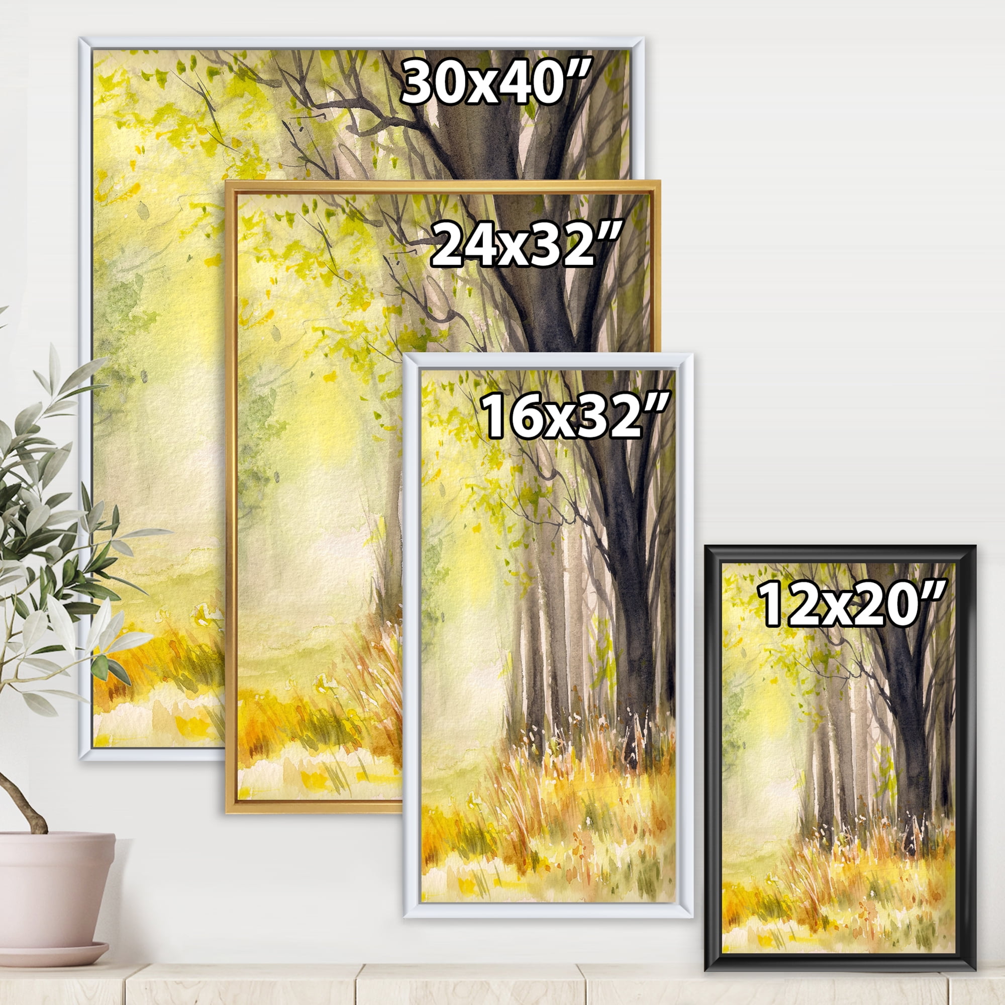 Designart 'Bright Sunshine Through The Yellow Forest Trees II' Traditional Framed Canvas Wall Art Print