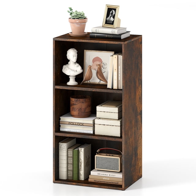 Giantex 3-Cube Bookcase, Floor Standing Open Bookshelf w/7-Position Adjustable Shelves, Modern Display Shelf, Coffee
