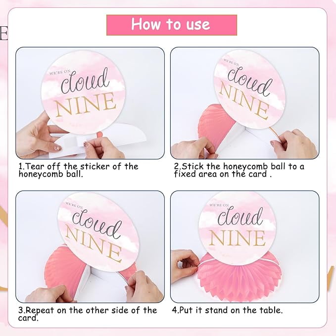 On Cloud 9 Baby Shower Party Table Decorations 8pcs Cloud Baby Shower Honeycomb Centerpiece Double-sided Printing Pink Baby Shower Centerpieces for Tables Girl Cloud Nine Party Decorations