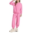 thumbnail image 2 of Gubotare Girl Outfit Girls Clothes Fashion Outfits 2 Piece Long Sleeve Hoodie Sweatshirt and Plaid Flare Pants Girls' Clothing Sets Size 5T 6T (Pink,5-6 Years), 2 of 9