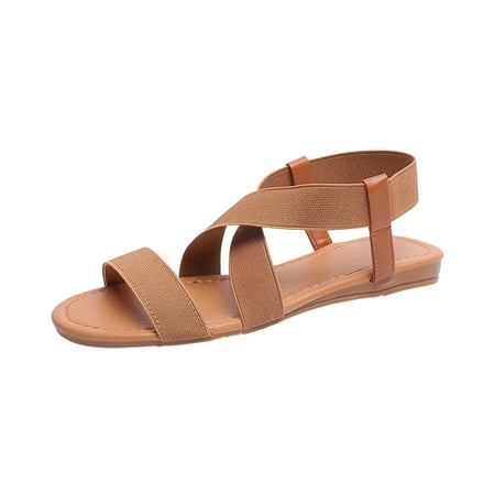

YanHoo Clearance Flat Elastic Sandals for Women Girls Flat Sandals Summer Dressy Shoes Cute Strappy Gladiator Sandals