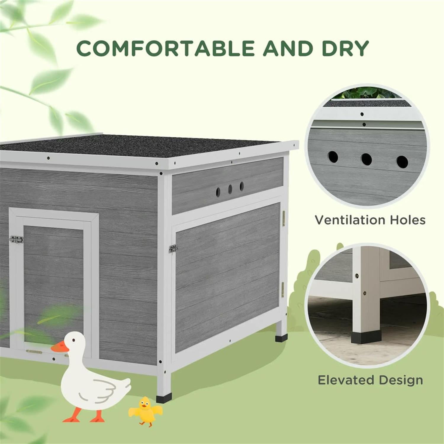 Demi Bonn 30" Wooden Duck House with Openable Roof & Double Doors, Removable Floor, Outdoor Chicken Coop, Large Rabbit Hutch, Gray