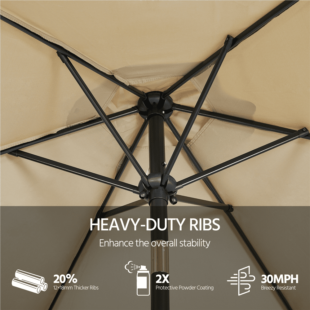 Renwick 7.5Ft Outdoor Patio Umbrella with Push Button Tilt and Crank, Tan