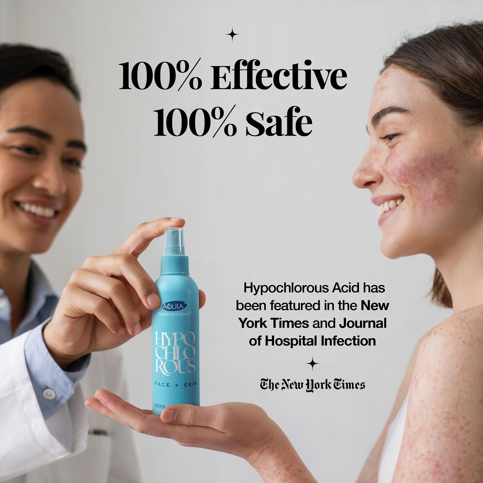 Hypochlorous Acid Spray for Face and Skin; Facial Cleanser | 8oz Face Mist Hypochlorous Acid Spray for Skin, Acne, Rash, Eczema, Wound | Aquia Antimicrobial Facial Cleanser Acne Sprays; Smart Skincar