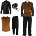 thumbnail image 4 of Stamzod 4 Piece Medieval Renaissance Outfits for Men Fashion Vintage Long Sleeve Pirate Shirt Waistcoat Trousers with Belt Halloween Clothing Sets, 4 of 9