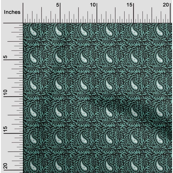 oneOone Viscose Chiffon Fabric Leaves & Paisley Block Printed Craft Fabric BTY 42 Inch Wide
