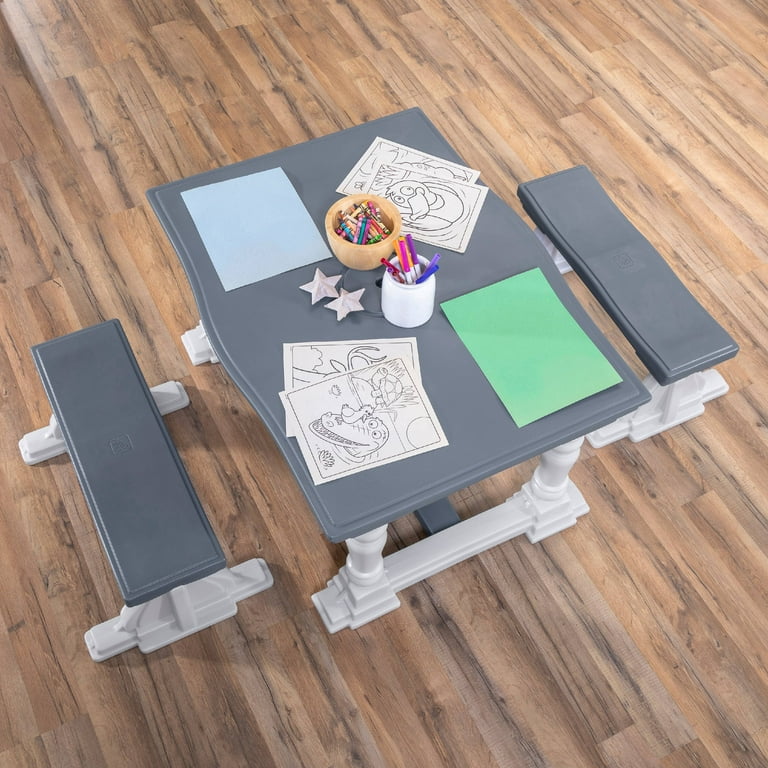 Step2 3 Piece Gray Farmhouse Table And Bench Set Seats Four