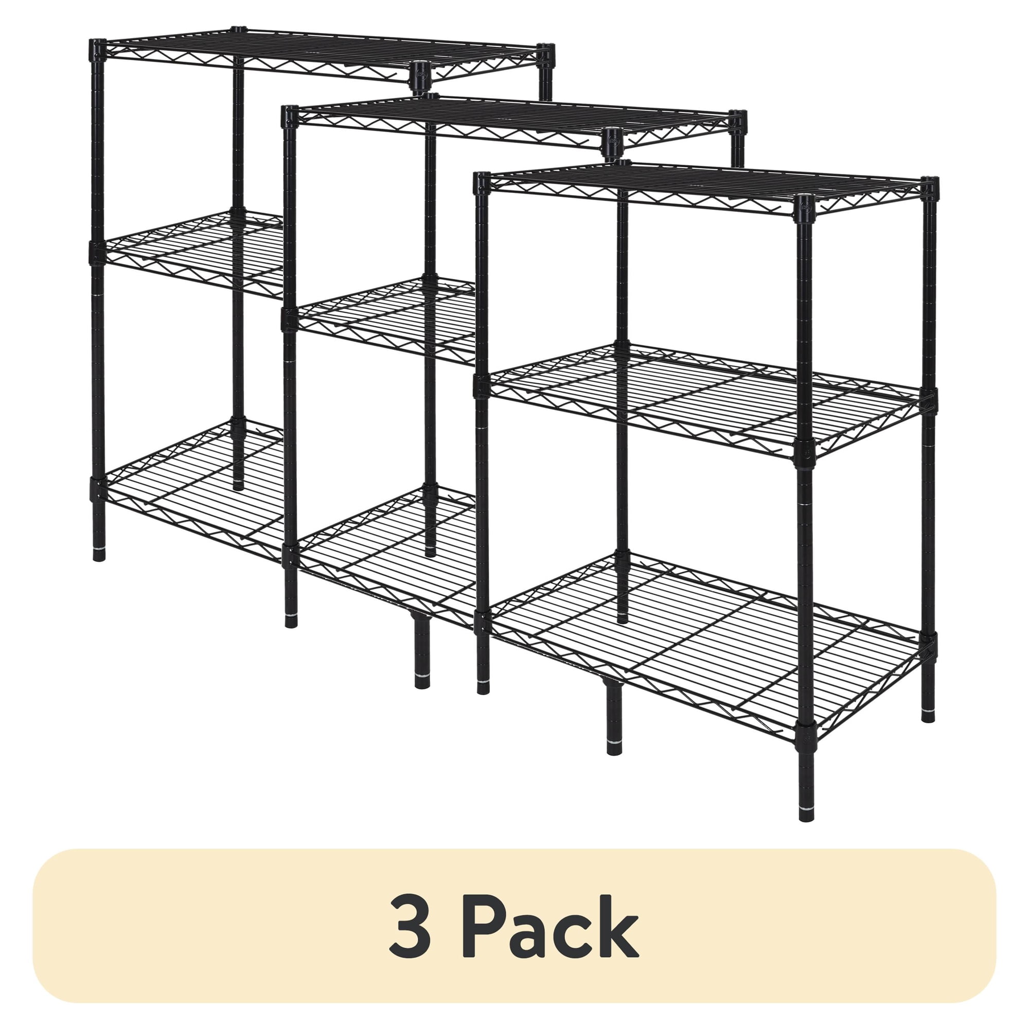 (3 pack) Hyper Tough Multipurpose 3-Tier Wire Shelving Rack, Black, 750 lbs Capacity